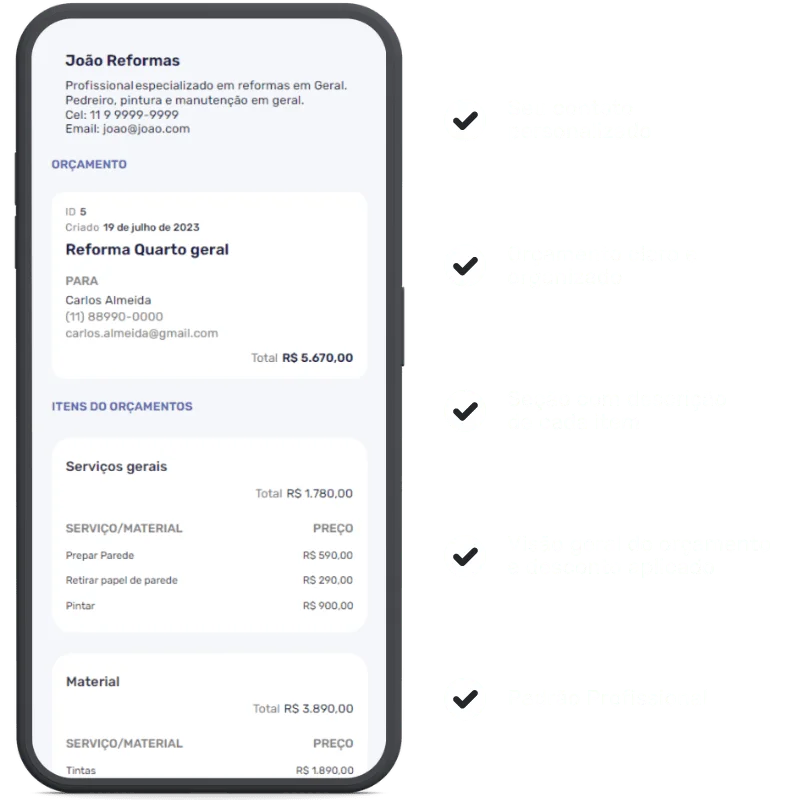 obra.guru features - funcionalidades